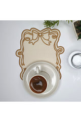 Bow Design Beige Gold Embroidered Fabric Cocktail Napkin 1 Piece