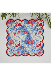 Toile de Jouy Stili Noel Baba ve Yılbaşı Ağaçları Desenli Nakış Kenar Kumaş Kokteyl Peçetesi 1 Adet