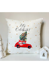 Christmas Themed Decorative Cushion Cover – Red Beetle and Pine Tree Patterned Pillow Cover