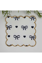 Siyah Fiyonk ve Kalp Desenli Altın Nakış Kenar Kokteyl Peçetesi 1 Adet