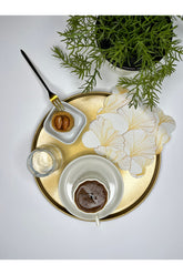 Laser Cut Fabric Cocktail Napkin with Gold Detailed Ginkgo Leaf Pattern, 1 Piece