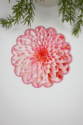 Light Pink Chrysanthemum Design Embroidered Edge Fabric Cocktail Napkin 1 Piece