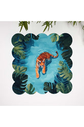 Tropikal Göldeki Güzel Kaplan Tasarımlı Kumaş Kokteyl Peçetesi 1 Adet