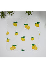 Watercolor Lemon Patterned Laser Cut Fabric Cocktail Napkin 1 Piece