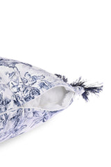 Toile Pattern Navy Blue Fringed Velvet Cushion Cover – 43x43 cm