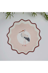 Dekoratif Çizgili Sulu Boya Leylek Tasarım Nakış Kenar Kokteyl Peçetesi 1 Adet
