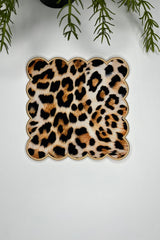 Leopard Patterned Embroidered Edge Cocktail Napkin 1 Piece