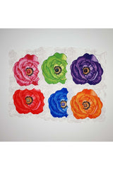 6 Piece Poppy Flower Printed Washable Fabric Cocktail Napkins