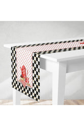 Runner Antique Checkerboard Pattern in the Middle Point Pattern Teapot Red Point Pattern Digital Print