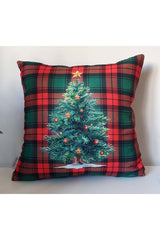 Red Green Plaid Christmas Tree Patterned Cushion Cover