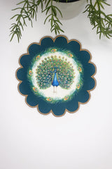 Peacock Design Embroidered Edge Fabric Cocktail Napkin 1 Piece