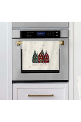Hand-Drawn Christmas Houses and Snowflakes Patterned Oven Cover