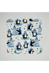 Sulu Boya Sevimli Penguenler Desenli Dijital Baskılı Lazer Kesim Kokteyl Peçetesi