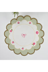 Flower Shaped Green Decorative Floral Printed Embroidered Edge Fabric Cocktail Napkin 1 Piece