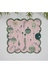 Pastel Pink Green New Year's Ornament Design Embroidered Edge Cocktail Napkin 1 Piece