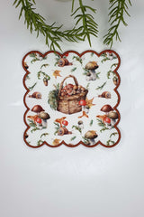 Sonbahar Mantar Sepet Yaprak Desenli Nakış Kenar Kokteyl Peçetesi 1 Adet