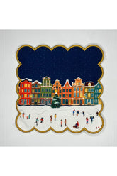 New Year's Eve Patterned Digital Printed Cocktail Napkin with Washable Embroidery Edge