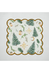 Gold Nakışlı Yılbaşı Coşkusu Desenli Dijital Baskılı, Kenarı Nakışlı Dekoratif Kokteyl Peçeteleri