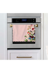 Laser Cut Fabric Oven Cover with Pastel Pink Background and Gentle Flower Design