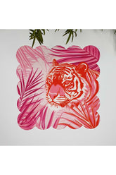 Tropikal Yapraklar ve Kaplan Maximalist Tasarımlı Kumaş Kokteyl Peçetesi 1 Adet