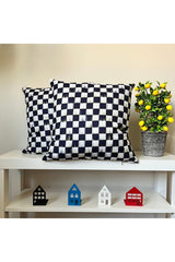 Kırlent Kılıfı Eskitme Efektli Dama Desenli Dijital Baskılı