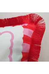 Sweet Cherries Patterned Red Fringed Cushion Cover