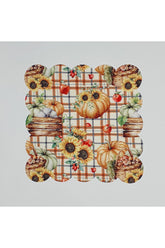 Ayçiçeği Kabak Ekose Zemin Dijital Baskılı Kumaş Kokteyl Peçetesi Lazer Kesimli