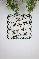 Black Ribbon Patterned Embroidered Edged Cocktail Napkin 1 Piece