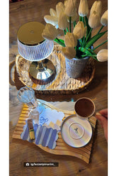 Watercolor Striped Bow Patterned Washable Fabric Cocktail Napkin 1 Piece