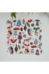 Sulu Boya Yılbaşı Obje Desenli Lazer Kesim Kumaş Kokteyl Peçetesi 1 Adet