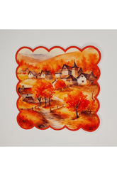 Orange Autumn Tree Pattern Cocktail Napkin with Orange Embroidery Around It