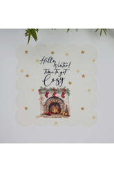 Sulu Boya Yılbaşı Şömine Temalı Lazer Kesim Kumaş Kokteyl Peçetesi 1 Adet