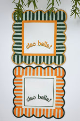 Ciao Bella Line Design Mustard Green Embroidered Edge Cocktail Napkin 2 Pieces