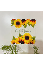 Sunflower Patterned Fabric Cocktail Napkin Washable Laser Cut