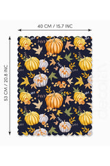 Lacivert Zemin Kabak Desenli Sonbahar Temalı Lazer Kesim Fırın Örtüsü