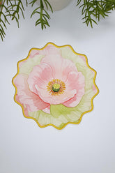 Watercolor Pink Green Rose Patterned Cup Matching Embroidered Cocktail Napkin 1 Piece