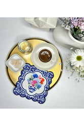 Decorative Tile Patterned Vase and Hydrangea Flower Designed Embroidered Edge Cocktail Napkin 1 Piece