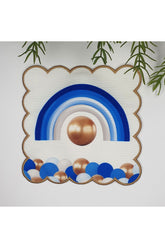 Mavi Gökkuşağı ve Balon Tasarımlı Nakış Kenar Kumaş Kokteyl Peçetesi 1 Adet