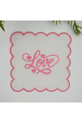 Pink Love Heart Design Embroidered Fabric Cocktail Napkin 1 Piece