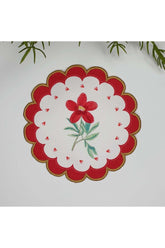 Kırmızı Kenar Çiçek Desenli Altın Nakış Kenar Kokteyl Peçetesi 1 Adet