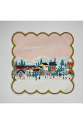 Pembe Gökyüzü Yılbaşı Temalı Dijital Baskılı Nakış Kenar Kokteyl Peçetesi