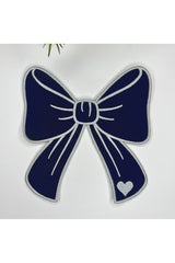 Ribbon Embroidered Fabric Cocktail Napkin 1 Piece Navy Blue Silver