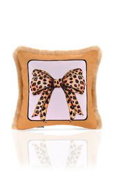 Leopar Kurdele Tasarımlı Saçaklı Kadife Kırlent Kılıfı - 43x43cm