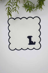 Letter L Minimal Monogrammed Black Embroidered White Cocktail Napkin, 1 Piece