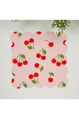 Gingham Cherry Patterned Laser Cut Fabric Cocktail Napkin, 1 Piece