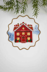 Şeker Yılbaşı Evi Tasarımlı Nakış Kenar Kumaş Kokteyl Peçetesi 1 Adet