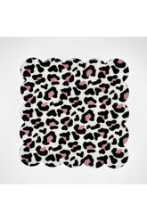 Black Pink Leopard Pattern Digital Printed Cocktail Napkin Washable Laser Cut
