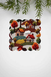 3D Sonbahar Evleri Tasarım Dijital Baskılı Lazer Kesim Kumaş Koktel Peçetesi 1 Adet