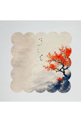 Watercolor Japanese Tree Autumn Pattern Laser Cut Washable Cocktail Napkin