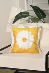 Watercolor Daisy Design Velvet Cushion Cover with Fringe Detail